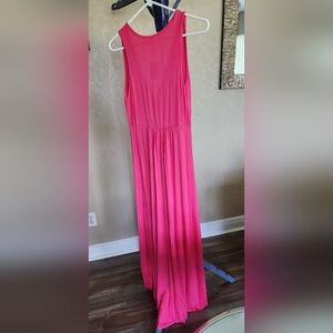 Vibrant Pink V Neck Maxi Dress